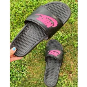 Nike pink and black slides